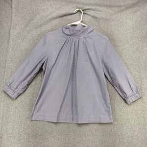 J Crew Tie Neck Blouse Womens Size 0 Blue White Striped Neck Tie Pleated 3/4